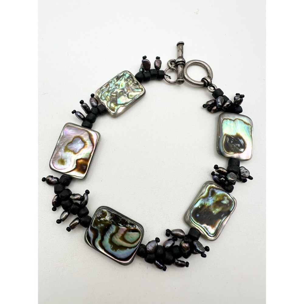 Handmade Abalone Freshwater Pearl Toggle Bracelet 7.5”